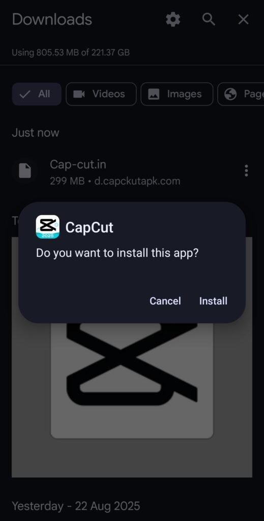 CapCut Mod APK Install